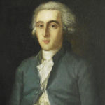 Oil painting of a young white man wearing a white wig and blue suit